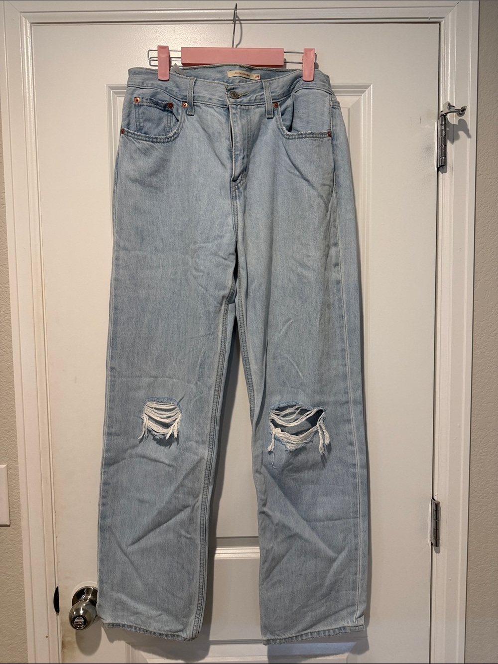 Levi’s Low Pro Straight Light Wash Distressed Straight-Leg Jeans